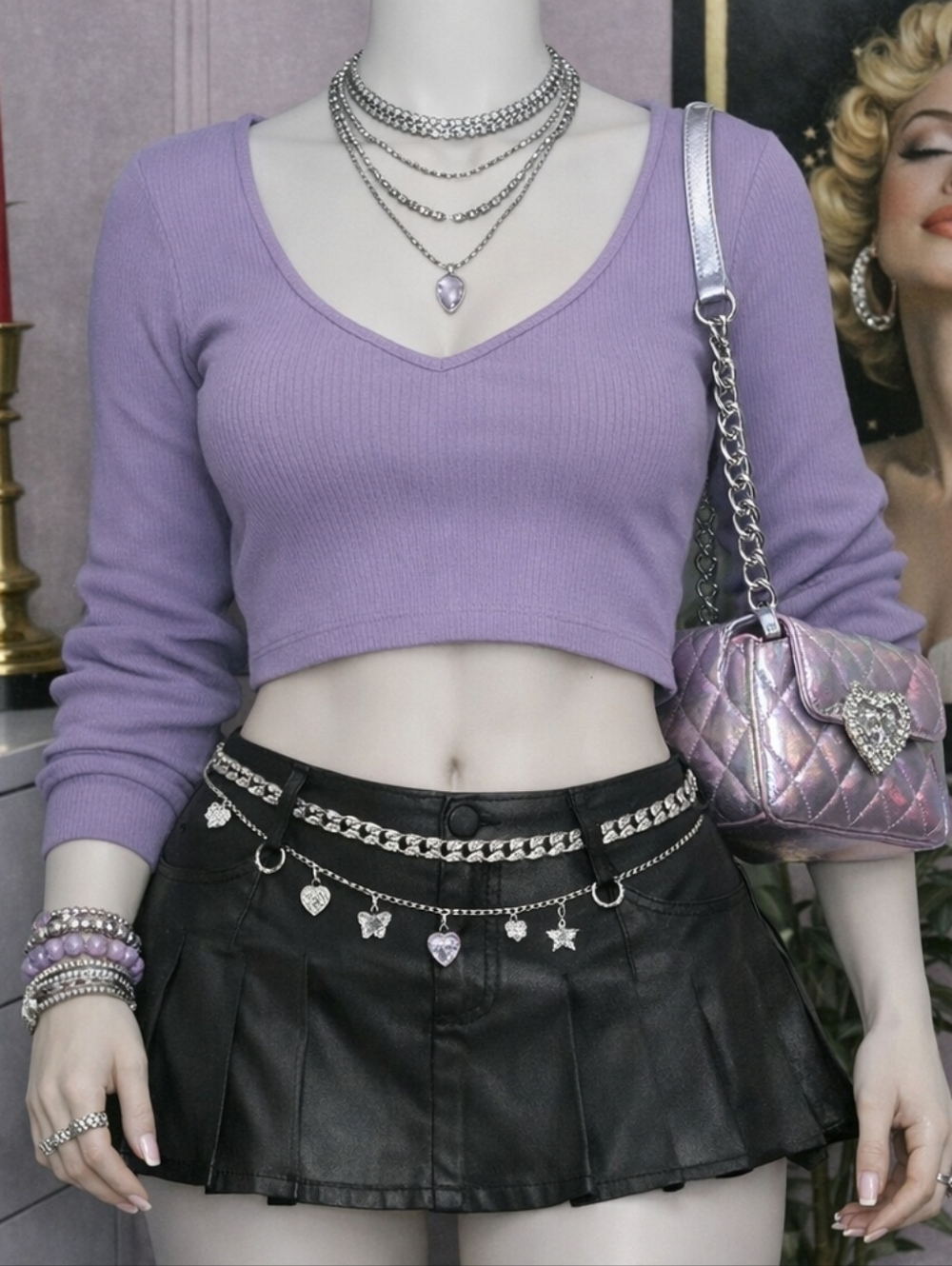 Aeropostale Women’s Medium Lavender Ribbed Long Sleeve Crop Top Scoop Neck